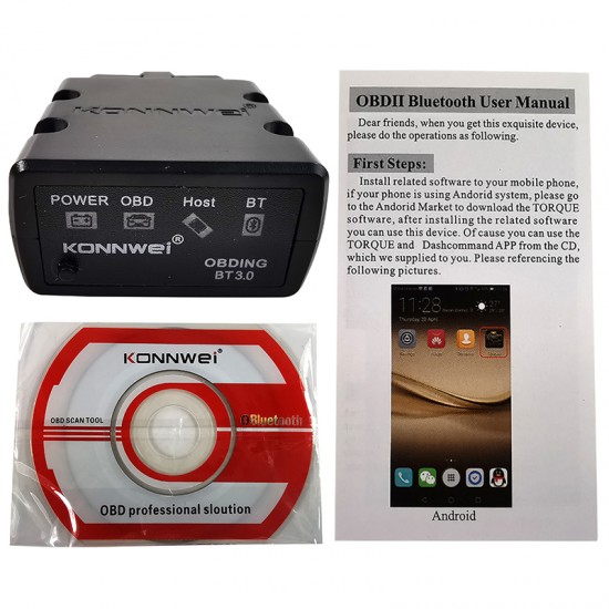 Konnwei KW902 Bluetooth 3.0 v1.5 PIC18F25K80 elm 327 OBDII Code Reader Auto Diagnosis Tool