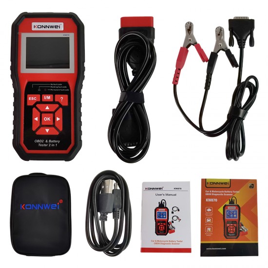 Konnwei KW870 2in1 OBD Fault Diagnosis Instrument 12V Car Battery Detector Auto Diagnostic Scanner Engine Code Reader Scan Tool