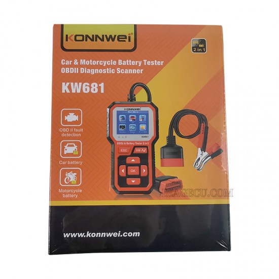 Konnwei KW681 Automotive Battery Tester 2 in1 OBD2 Scanner Multi-language for Car Motorcycle 6v/12v Car Diagnostics Maintain 2000 CCA Car Battery Analyzer