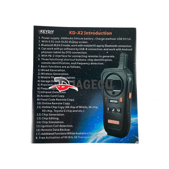 KEYDIY KD-X2 Remote Maker Unlocker and Generator-Transponder Cloning Device with 96bit 48 Transponder Copy Function