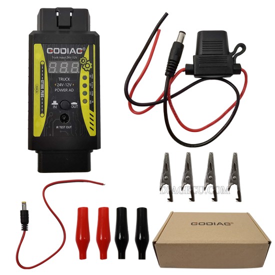 GODIAG GT106 PLUS OBD2 24V to 12V Heavy Duty Truck Adapter for Easydiag/ Golo/ ThinkCar/ ICarScan/ Thinkdiag 2/ DBScar II/ DBScar7 Fuel Injector Cleaning & Testing Relay Testing for Cars & Trucks for K-line with LCD Display