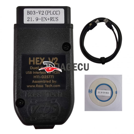 VAG COM V2 20.4.2/21.3/21.9 HEX CAN USB Interface VCDS with ATMEGA162 and FTDI (with Ross tech mark) (M)