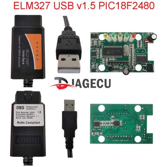 ELM327 USB v1.5 38400 PIC18F2480 For Android OBD2 Scanner Diagnosis Tool OBD-II ELM 327 (J)