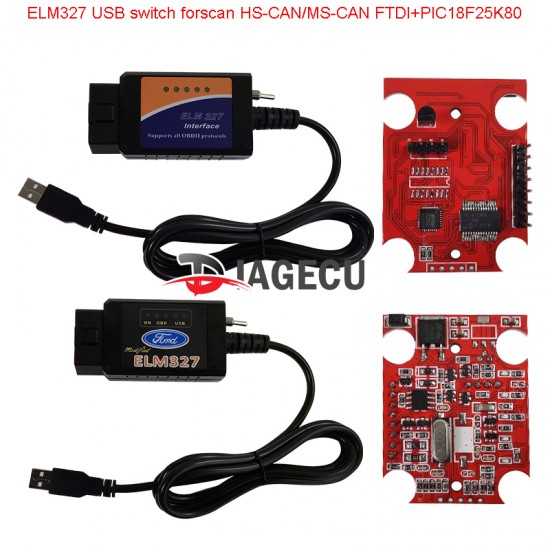 ELM327 USB v1.5 with switch FTDI+PIC18F25K80 modified for Ford Forscan ELMconfig HS-CAN/MS-CAN (TYX)