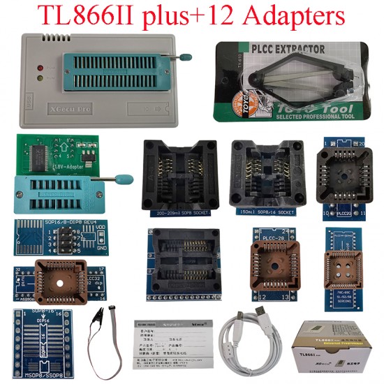 XGecu TL866II Plus Universal minipro programmer+12 adapters