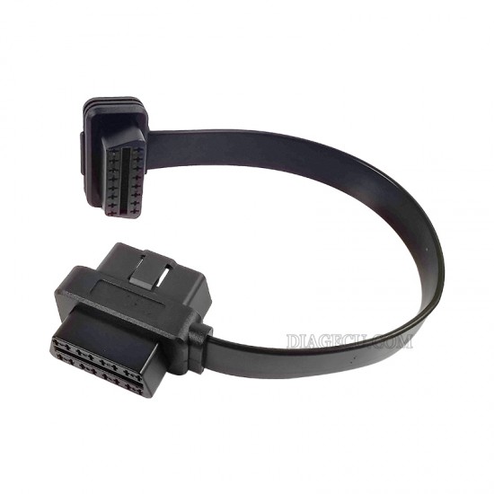 0.3m OBD2 16pin Cable Flat Thin as Noodle Male To Dual Female OBDII Elbow Extension Cable (Y)