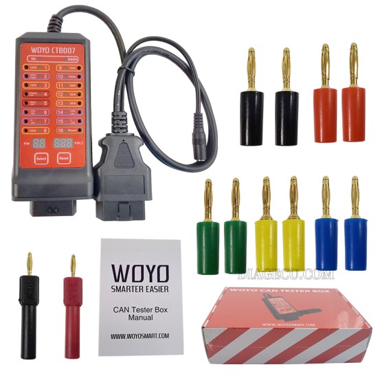 WOYO CTB007 CAN Test Box OBD2 16pin Breakout Box Pin Settings Diagnostic Tool for 16 pin Voltage Diagnosis Scanner