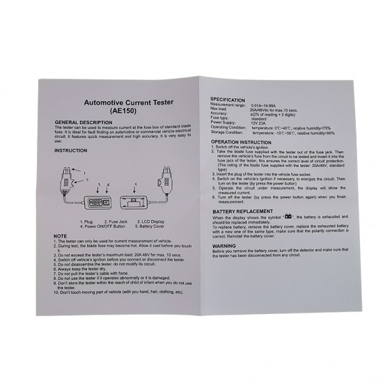 Auto Current Tester 12V AE150 Multimeter Lamp Car Repair tool By Fuse Diagnostic Tool 12V 23A Measurement range 0.01A-19.99A