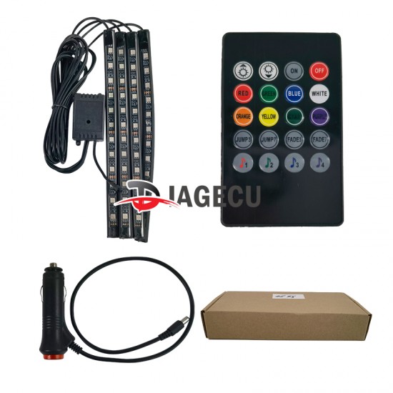 Car RGB LED Strip 4*12pcs SMD 5050 10W Car Interior Decorative Atmosphere Strip Auto RGB Pathway Floor Light Remote Control 12V