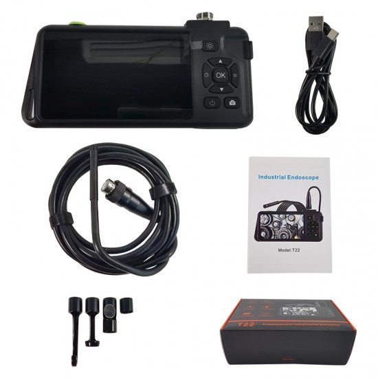 T22 4.5inch 5.5mm 2m IPS Color Screen Endoscope Single Camera Waterproof Inspection Borescope Rigid Cable for Check Car