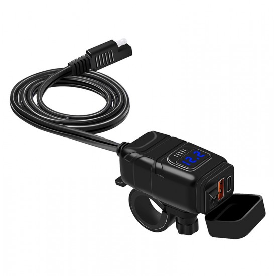 Motorcycle dual USB Type C PD & Quick Charge 3.0 Motorcycle USB Charger with Voltmeter & ON/Off Switch