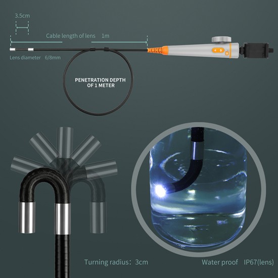 AGC-180 6mm IP67 Waterproof HD Imaging Sensor Ergonomic for Scientific Experiments for Car Industrial Endoscope Borescope Set